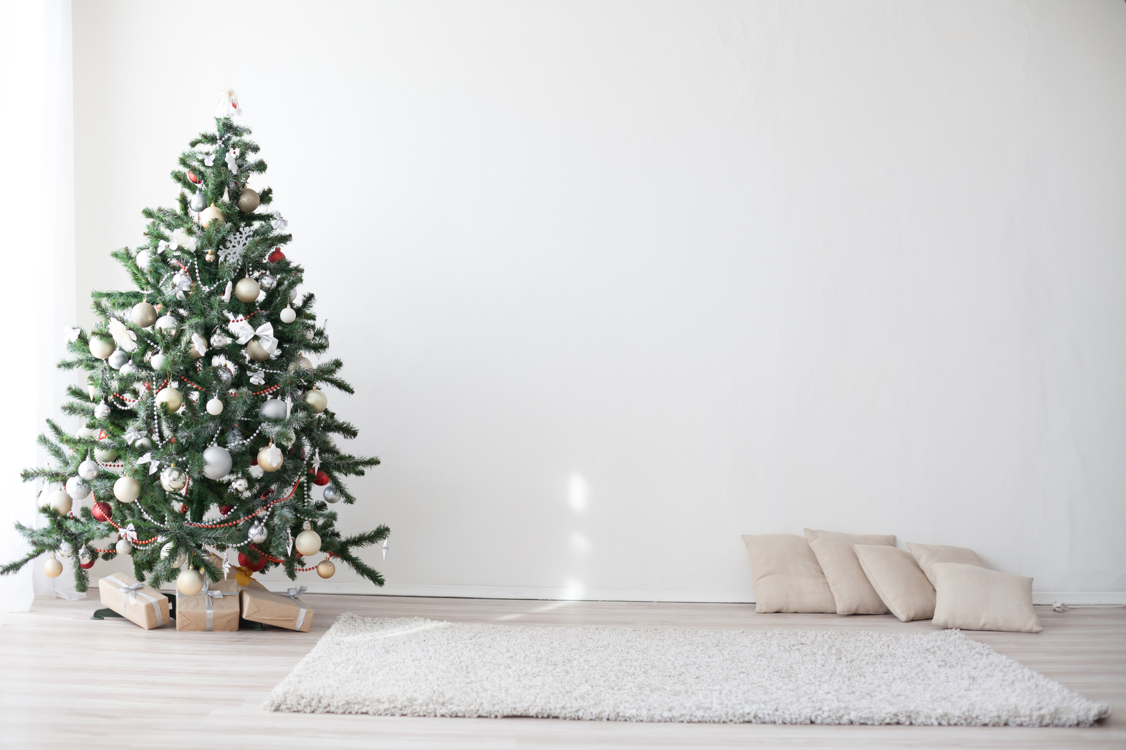 Christmas tree in the white room new year